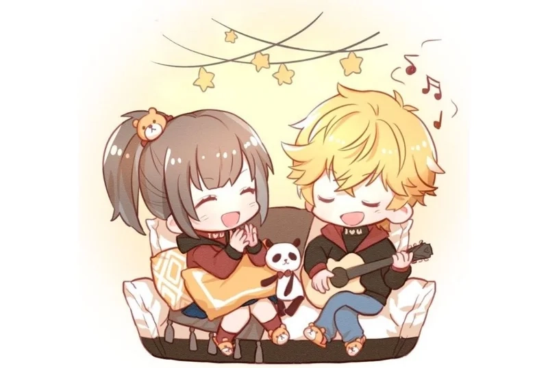 Hình cặp đôi chibi cute thể hiện tình yêu ngọt ngào và dễ thương