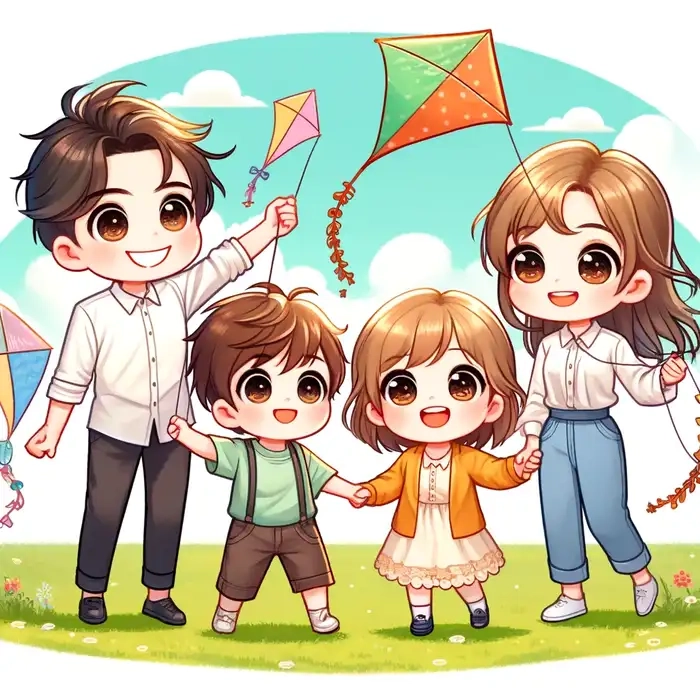 Anime chibi gia đình cute rực rỡ sắc màu
