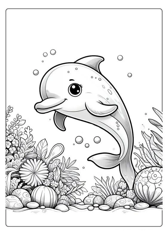 Bé mầm non vui chơi với tranh tô màu cá heo cho bé mầm non