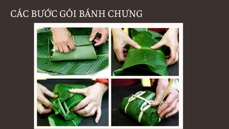 Các bước gói bánh chưng không bị bung