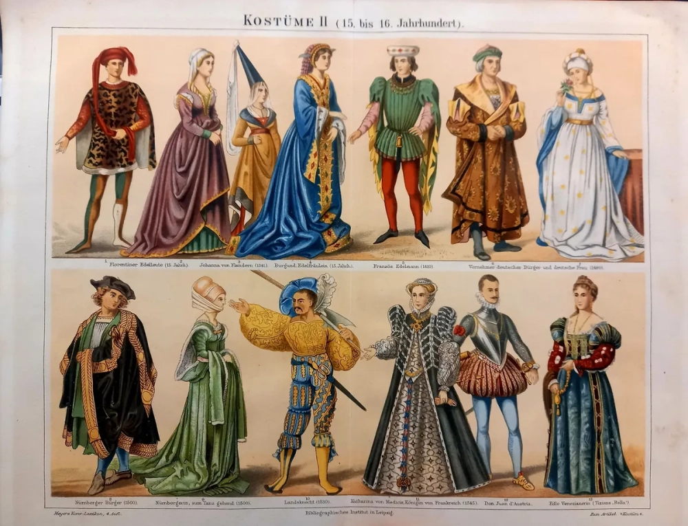 Trang phục thời phục hưng của nữ quý tộc với các họa tiết hoa văn thêu tay tinh xảo