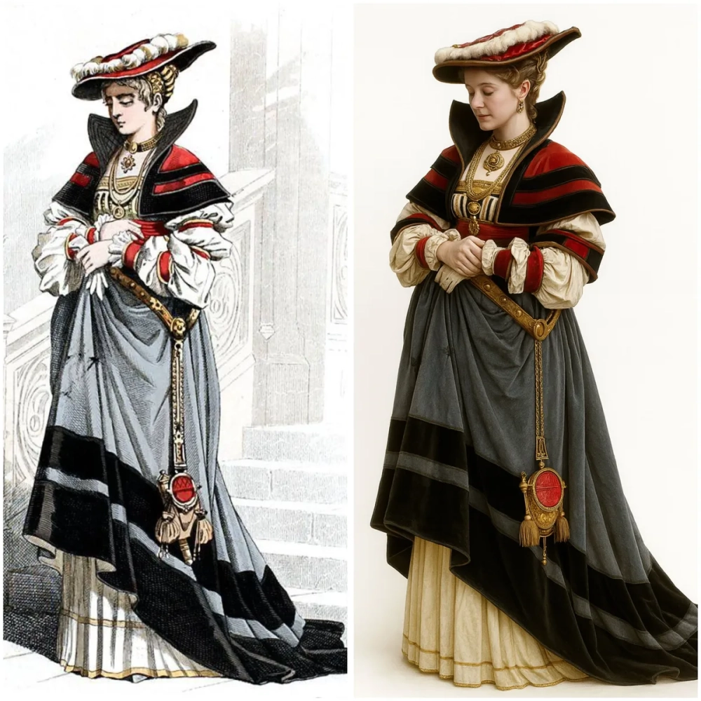 Chất liệu may trang phục thời phục hưng cao cấp từ vải lụa thêu chỉ vàng